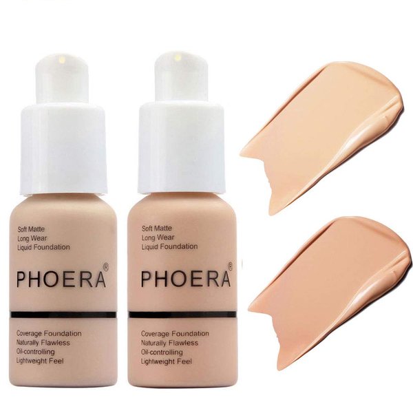 BestLand 2Pack PHOERA Foundation Full Coverage Liquid Foundation Cream - Long-lasting Lightweight Concealer - Oil-Free Formula - Natural Shade - Suitable for All Skin Types (102 Nude & 103 Warm Peach)