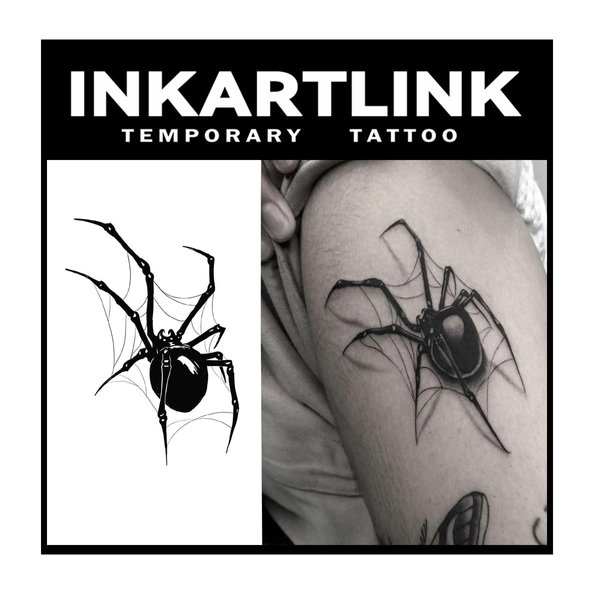 INKARTLINK Temporary Tattoos, 2 Sheets Medium Semi Permanent Tattoo, Adult Art Design Temporary Tattoos, Lasts 1-2 Weeks, Waterproof, Realistic Look, No Adhesive, No Reflection (Spider)
