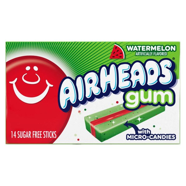 Airheads Candy, Chewing Gum, Watermelon Flavor, Sugar Free, Xylitol, 14 Sticks per Pack, Box of 12 Packs