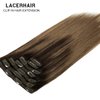 Lacer Dark Brown Roots Clip in Hair Extensions Human Hair Fading to Chestnut Brown Clip in Extensions 14 Inch for Long Natural Extensions Human Hair 120 Grams 7 Pcs
