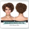 Hanne Fashion Short Curly Human Hair Wig for Black Women Brown Curly Bob Wigs Side Part Pixie Cut Wig Brazilian Remy Human Hair Non Lace Glueless Wigs (F4/30)