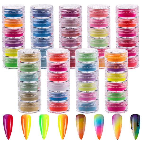 Duufin 54 Colors Pigment Nail Powder Colorful Luminous Powder Iridescent Glitter Pearlescent High Gloss Nail Powder Halo Powder Nails Pigment for Nail Art, Body and Craft