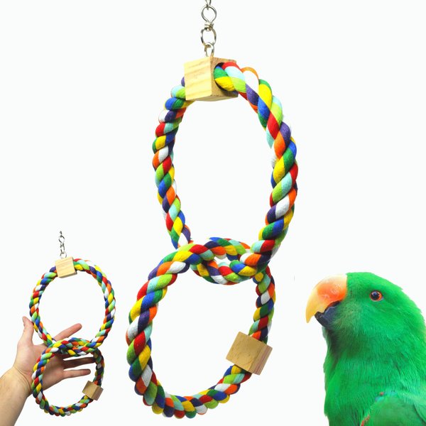 Bonka Bird Toys 1677 Twin Rainbow Ring Swing Perch Parrot African Grey Cockatiel Conure