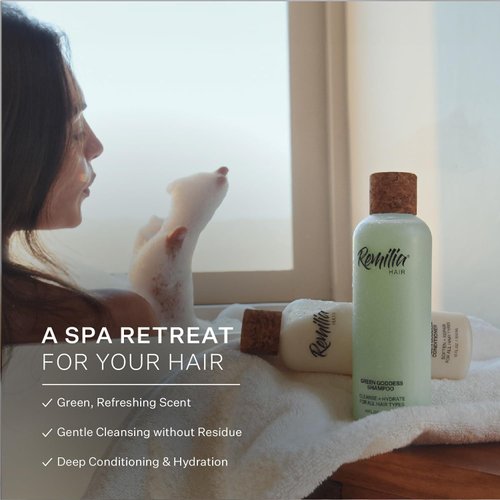 REMILIA Green Goddess Vegan Rosemary Shampoo and Conditioner Set for Dry, Damaged Hair w/Avocado Oil, Coconut Oil, Green Tea Extract