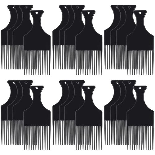 Nuogo 24 Pieces Hair Pick Comb Hair Lift Comb Hair Picks for Curly Hair Smooth Pick Plastic Comb for Thick Long Hair (Black)
