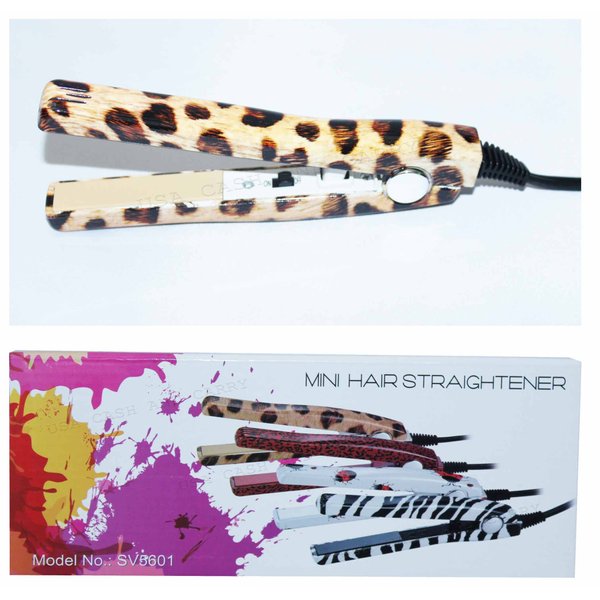 Dual Voltage 0.5" (Inch) Leopard Print Mini Travel Ceramic Hair Straightener with Travel Pouch Bag (Leopard Print)