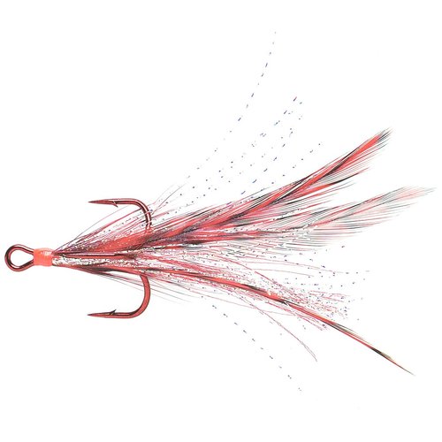 Mustad Ultra Point Extra Strong Dressed Round Bend Treble Fishing Hook in Blonde Red/White/White Chartreuse Feathers (Pack of 2)