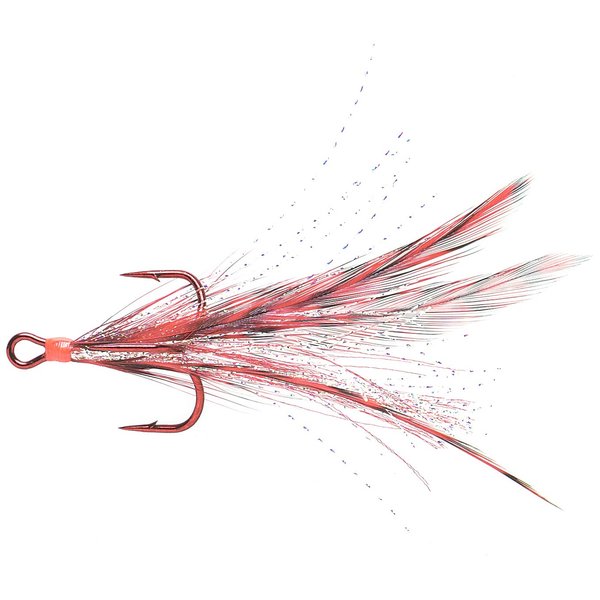 Mustad Ultra Point Extra Strong Dressed Round Bend Treble Fishing Hook in Blonde Red/White/White Chartreuse Feathers (Pack of 2)