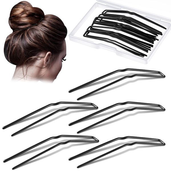 24 Pcs U Shaped Hair Pins Ballet Bobby Pins U Pin Hair Styling Pins Bobby Pins for Updo with Storage Box Metal U Bun Hair Forks for Women Girls Thick Thin Long Curly Hair(Black, 3 Inch)