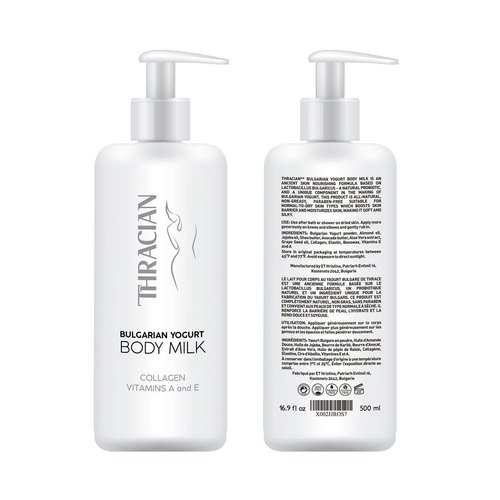 Thracian Bulgarian Yogurt Natural Moisturizing Body Milk with Essential Oils, Collagen, Vitamins E & A, Extra Soothing Lotion for Sensitive and Dry Skin, Non-Greasy, 500 ml, 16.9 Fl Oz