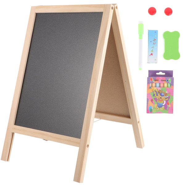 Toyvian Chalkboard Decor Standing Art Easel for, Double-Sided Wooden Blackboard, Drawing Chalkboard, Magnetic Whiteboard, Dry Erase Board, Water Marker and Accessories Wedding