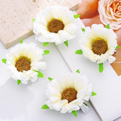 Daisy Hair Clips Hawaiian Flower Hair Clip Boho Sunflower Hair Barrettes Floral Hair Pins Small Alligator Hair Accessories for Costume Beach Party 8PCS(White-a)