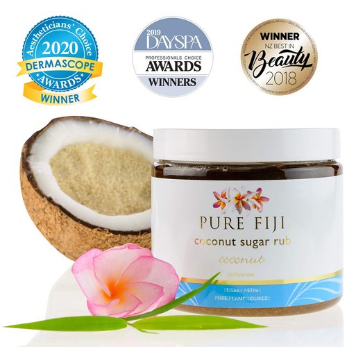 Pure Fiji Coconut Sugar Body Scrub - Body Exfoliator Scrub Natural Origin for Smooths and Softens Skin - Organic Exfoliating Sugar Scrub for Body, Coconut, 15.5 Oz