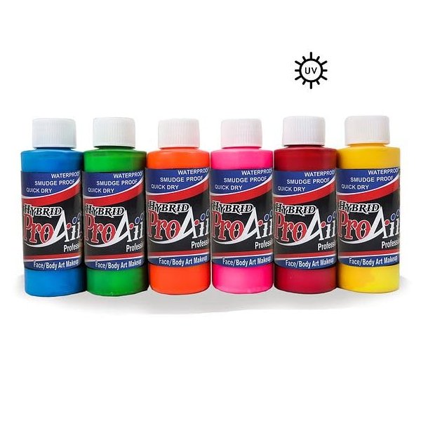 ProAiir Face and Body Painting Makeup - Set of 6 Atomic UV Colors - 2.1 oz (60ml)