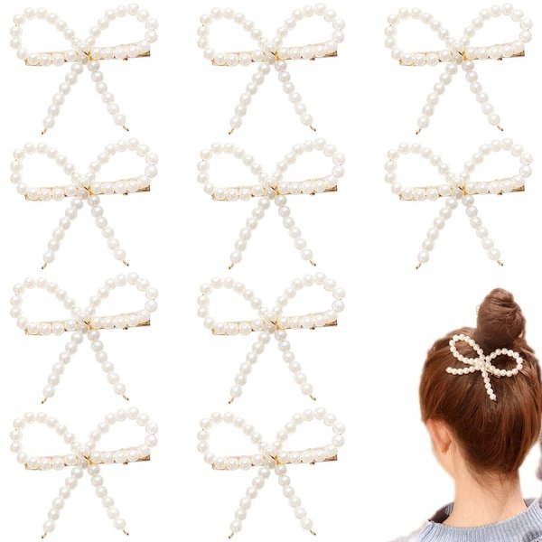 10 PACK Pearl Bow Hair Clips Bow Pearls Hairpin Non-Slip Duckbill Clip Hair Barrettes Accessories Girls and Women