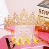 Didder Pink and Gold Birthday Sash and Crown for Women Girls Birthday Girl Sash and Tiara Princess Birthday Party Decorations Headpiece Crown Headband for Girls