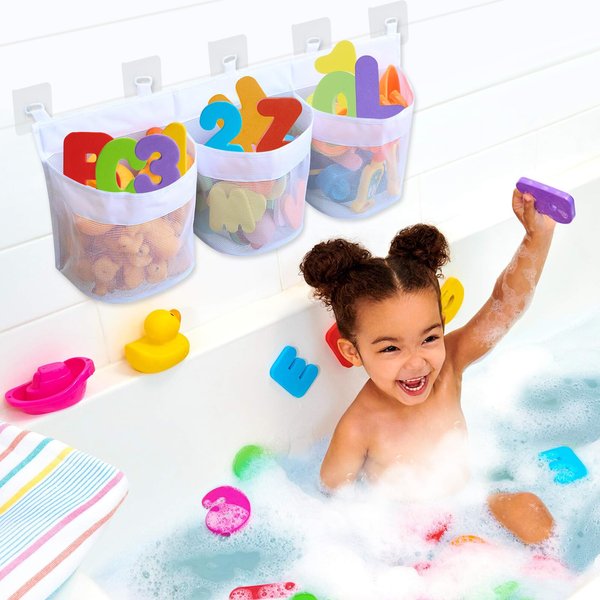 Bath Toy Storage Organizer Caddy Bathtub Holder for Toys Tub Toys Basket Bathroom Baby Bath Toy Net Bag Kids Hanging Mesh
