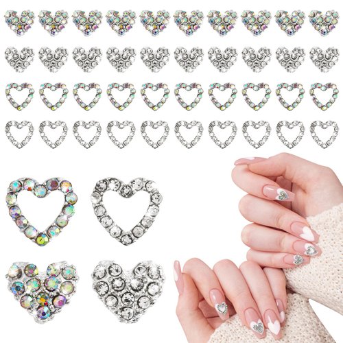 DSLSQD 40 Pieces Heart Nail Charms, Heart Charms for Nails 3D Diamond Alloy Nail Gems Rhinestones for Nails Nail Art Supplies for Women Girls Nail Design Valentine's Day Wedding Decor