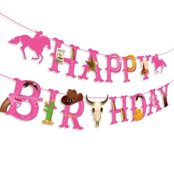 Cowgirl Themed Party Decorations Cowgirl Happy Birthday Banner, Western Cowboy Party Cowgirl Birthday Banner for Horse Birthday Party, Baby Shower, Western Cowgirl Birthday Party Supplies