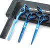 5.5 Inches Hair Cutting Scissors Set with Razor Combs Lether Scissors Case,Hair Cutting Shears Hair Thinning Shears for Personal and Professional (Blue)