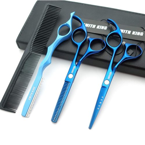 5.5 Inches Hair Cutting Scissors Set with Razor Combs Lether Scissors Case,Hair Cutting Shears Hair Thinning Shears for Personal and Professional (Blue)
