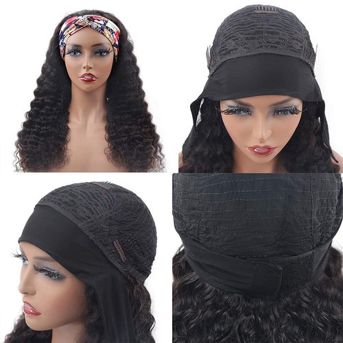 4GIRL4EVER Deep Wave Glueless Human Hair Wigs for Women Half Wig 180% Density Real Headband Wig Human Hair Curly Headband Wigs Brazilian Virgin Hair None Lace Front Wig(26 Inch)