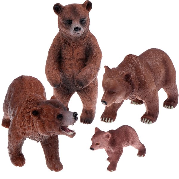 4 Pack Realistic Bear Figurines Toys Plastic Forest Animal Brown Bear Family Figures Educational Learning Playset Small Brown Bear Toys Miniature Woodland Creature Party Supplies Cake Toppers