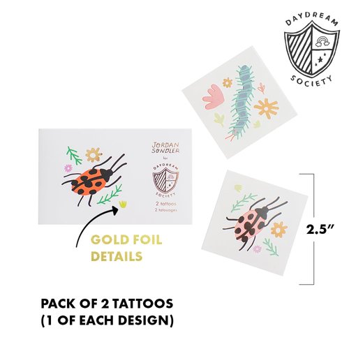 Daydream Society Backyard Bugs - Kids Temporary Tattoos - Pack of 2 Bug Designs with Gold Foil - Insect Party Favors - Decorations For Birthdays, Nature Themed Parties, and Summer Gatherings