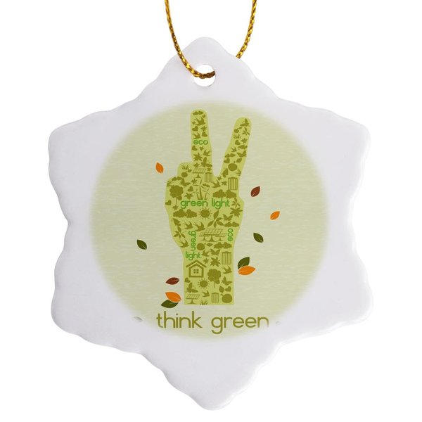 3dRose ORN_104521_1 Earth Day Eco-Friendly Environmental Peace Hand Think Green-Snowflake Ornament, Porcelain, 3-Inch