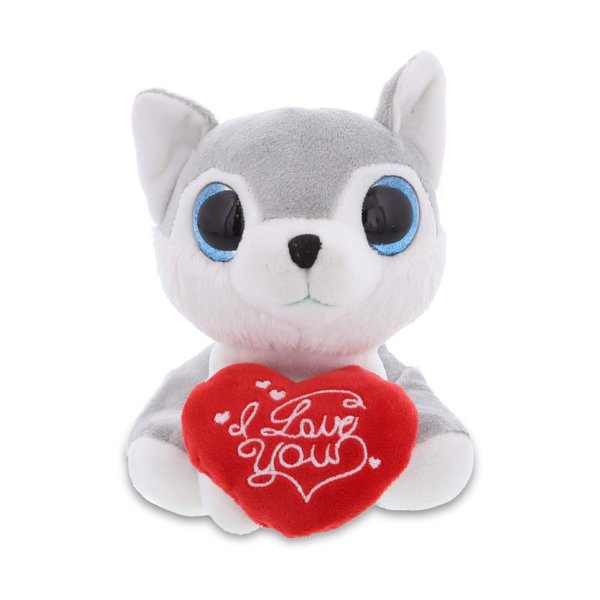 DolliBu I Love You Valentine Plush Wolf - Cute Stuffed Animal with Red Heart and Name Personalization Gift for Valentines Day, Birthday, Anniversary, Romantic Date - 6 Inches