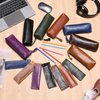 WONDERPOOL Leather 1pc Pencil Case & 1pc Fountain Pen Holder - Portable Compact Drawing Marker Pen Stationery Pouches for Office Travel Home Organizer (Coffee)