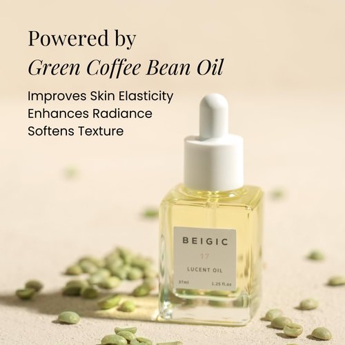 BEIGIC Lucent Oil - Vegan Face Oil Firming Hydrating Serum with Green Coffee Bean, Argan, Rosehip Oils & Squalane for Glowy Skin (0.33 Fl. Oz)