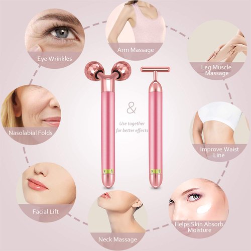 HEYFYV Face Massager Kit 3D Face Roller Massager T Shape Facial Massager Set Electric Skin Massager Tool