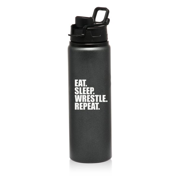 MIP 25 oz Aluminum Sports Water Travel Bottle Eat Sleep Wrestle Repeat (Charcoal)