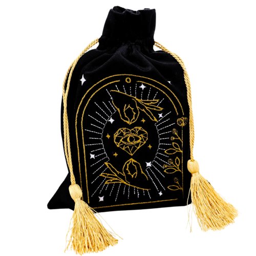 La Muci Velvet Tarot Card Bag - Drawstring Pouch for Tarot Deck Storage - Magic Black Heart Bag- Jewelry Storage & Gift Bag with Gold Tassel Drawstrings, 6.6 x 9 inches