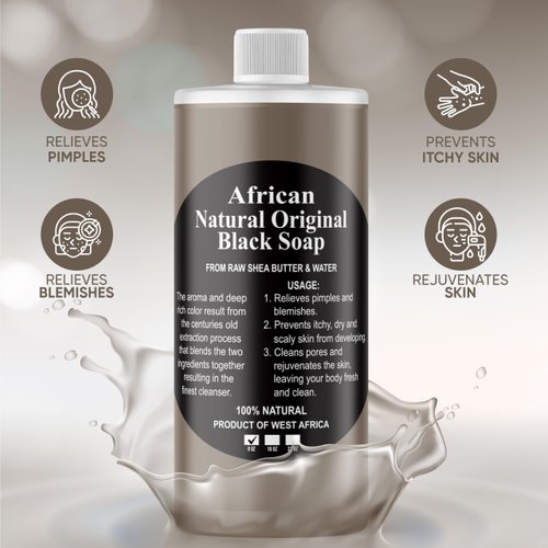 HERBOGANIC African Black Soap Liquid, Natural Liquid Soap From Ghana, Face & Body Wash Supports Moisturizing,Dry Skin, Scars and Dark Spots (8 fl oz)…