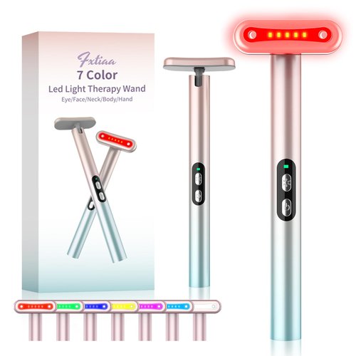 Fxtiaa Led-Face-Wand，7 in 1 LED Light Therapy Facial Red & Blue Rejuvenation Tool