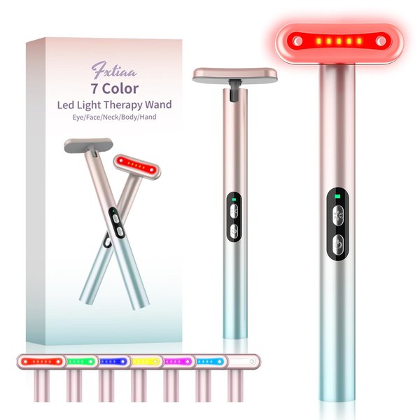 Fxtiaa Led-Face-Wand，7 in 1 LED Light Therapy Facial Red & Blue Rejuvenation Tool