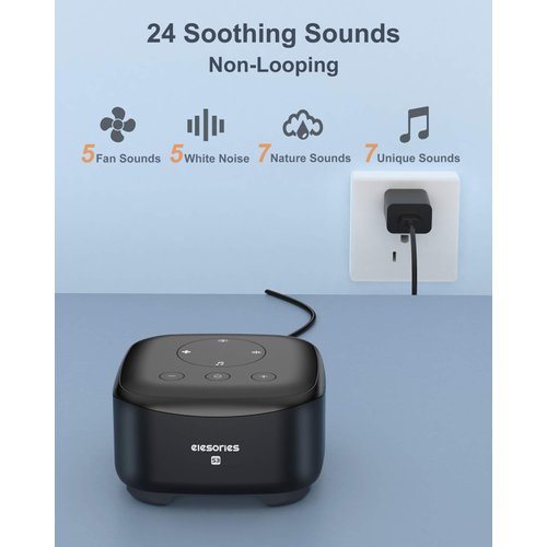 White Noise Machine, elesories Sound Machine Portable Sleep Therapy Soother for Adults Baby Kids Sleeping, 24 Soothing Sounds Including White Noise/Fan Sounds/Nature Sounds/Lullaby for Nursery Office
