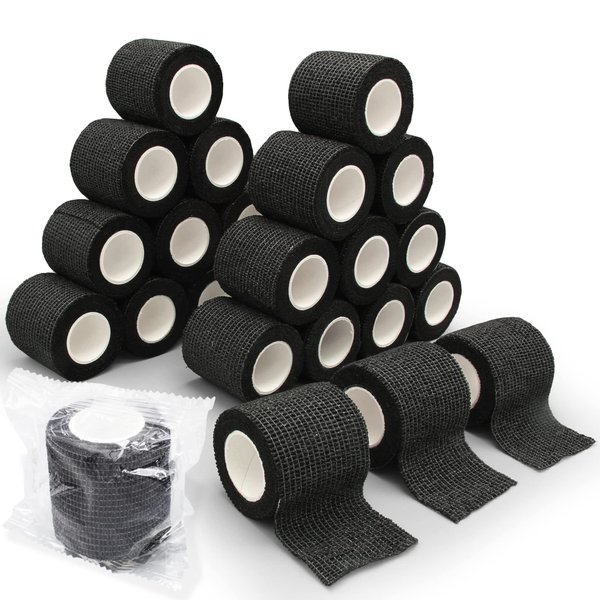 Latex Free Self Adhesive Bandage Wrap 2 inch x 5 Yards - 24 PCS Black Non-Woven Elastic Bandage Wrap - Vet Wrap for Dogs