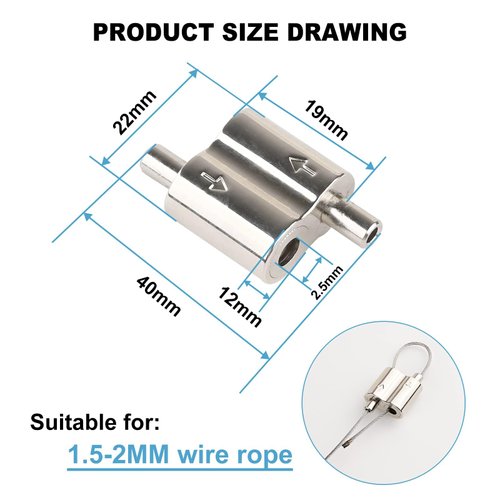 Vigtayue M3 Wire Rope Cable Clamp, 1/16" Rope Cable Suitable, for Picture Hanging, Lighting Cable Alloy Two-Way Cable Clamp, Freely Adjustable Wire Rope Clips Length Without Disassembly