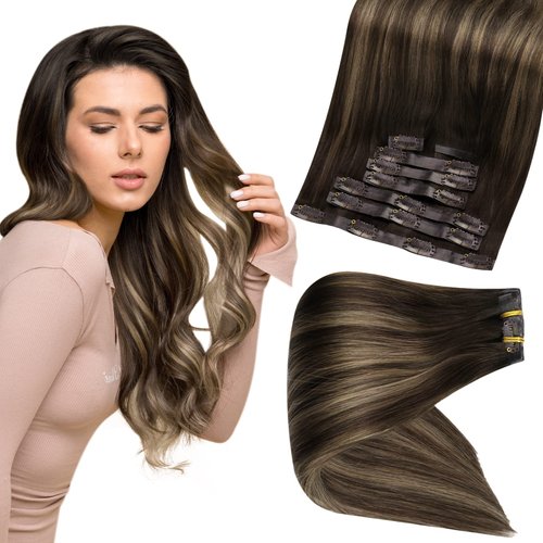 Full Shine Clip in Hair Extensions Real Human Hair 2/8/2 Straight Seamless Clip in Human Hair Extensions 20 Inch Dark Brown Mix Ash Brown Natural Extensions For Women Clips ins 8 Pcs 120 Grams