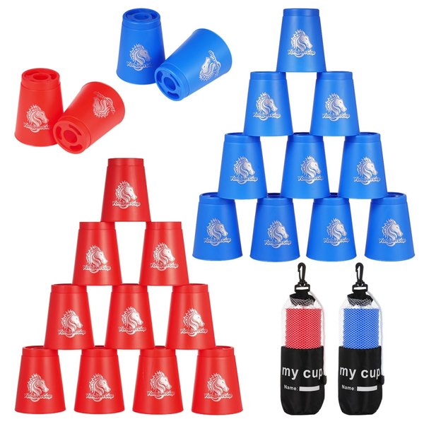 yeesport 24 Pcs Sport Stacking Cups, Speed Training Game for Challenge Competition, Plastic Stacking Cups, Classic Family Game for Kids and Adults, Blue+Red