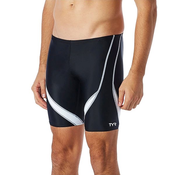 TYR Mens Alliance Splice Jammer Swimsuit Swim Trunks, Black/White, 36 US