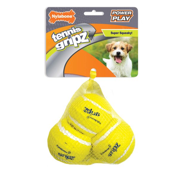 Nylabone Power Play Tennis Gripz Fetch Toy, Squeaky Tennis Ball Chew Toy for Dogs, Small (3 Count)