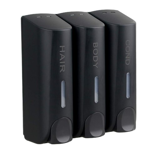 AUMIO Chamber Shower Soap Dispenser Trio Wall Mounted Shampoo and Conditioner Dispenser, Conditioner Body Wash Dispenser Set, No Drill Shampoo Dispenser for Bathroom Hotel, Black