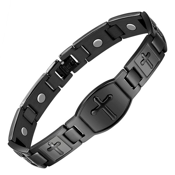 Jecanori Magnetic Bracelets for Men,Titanium Steel Bracelet for Men with Magnets,Adjustable Length with Sizing Tool,Magnetic Field Therapy(Black)