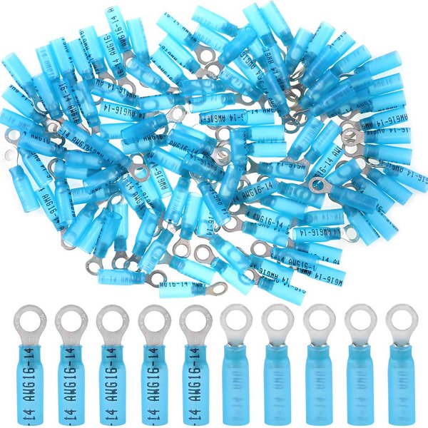 Hilitchi 50Pcs Nylon Heat Shrink Ring Insulated Terminals Electrical Wire Crimp Connector (16-14AWG, 10)