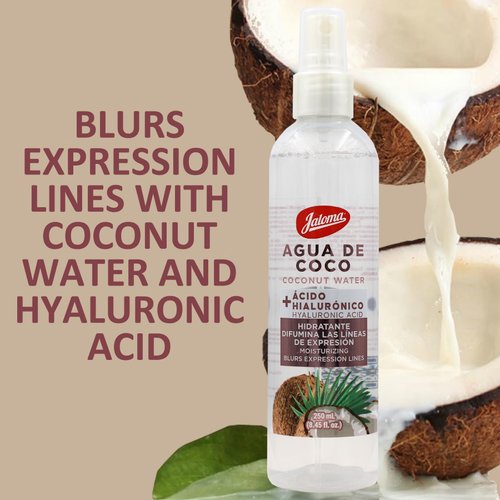 JALOMA Agua de Coco, Coconut Water with Hyaluronic Acid, Moisturizing Blurs Expression Lines, 2 Pack, 8.45 Fl Oz Each Bottle