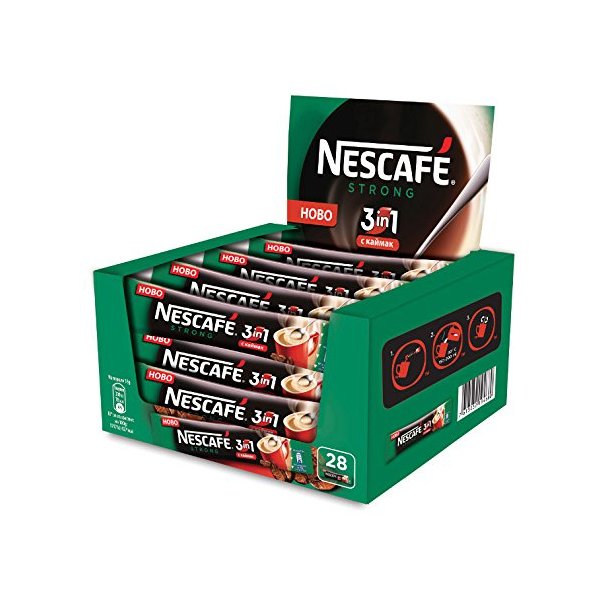 Nescafe 3 in 1 Strong Instant Coffee Single Packets, (Pack of 28)